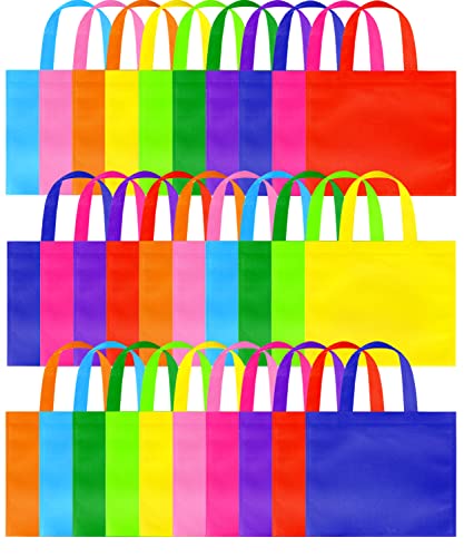 GITMIWS 60 Pieces NonWoven Party Tote Bags 98 x83 Reusable Gift Bags 10 Colors Rainbow Tote Bag Foldable Shopping Bags with Handles for Kids Birthday Party Supplies Snacks DIY Painting